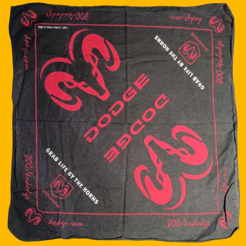 Vintage Bandana Hanky Scarf Men's Womens Dodge Trucks 20x20" Black Cotton USA